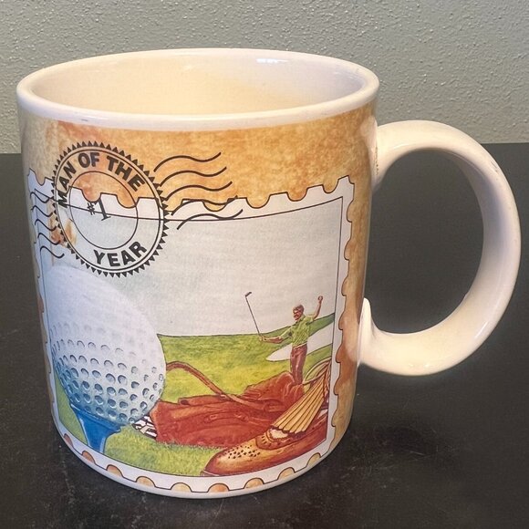 #1 MAN OF THE YEAR Golfer on a Postage Stamp Ceramic Mug ~ Russ Berrie & Co. - Picture 3 of 8